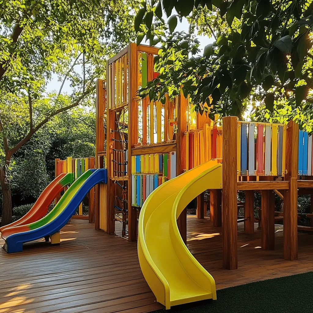 Los parques infantiles de madera son un gran lugar para jugar. La madera es fuerte y segura. Esto asegura que los niños puedan jugar sin preocupaciones. La mayoría de los parques de madera cumplen con las normas de seguridad. Esto significa que tienen un diseño que protege a los niños de accidentes.