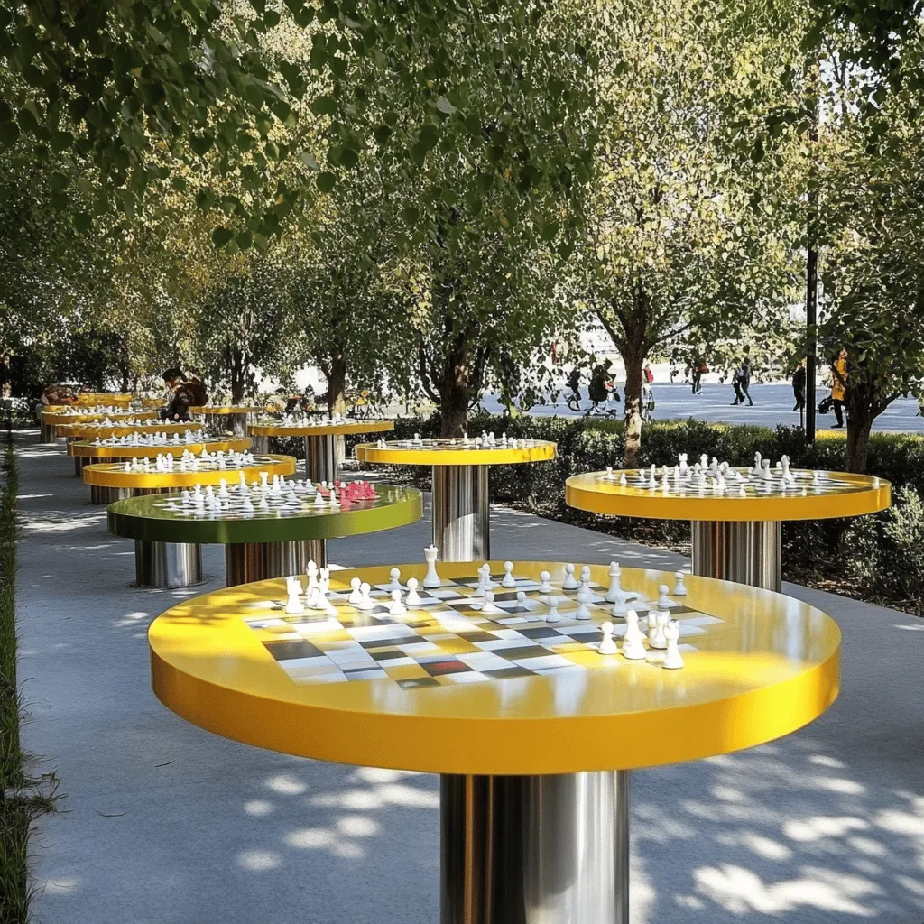 Los parques de juegos de mesa son espacios donde las personas pueden jugar, reír y socializar. Estos parques ofrecen mesas grandes para jugar diversos juegos. A menudo, están llenos de colores y energía. Cada mesa puede acoger a seis jugadores, lo que hace que todos participen.