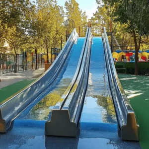Los parques de toboganes son espacios llenos de alegría y risas. Aquí, los niños pueden deslizarse, jugar y explorar. Un parque de toboganes tiene varios tipos de toboganes. Algunos son cortos y suaves, mientras que otros son altos y emocionantes.