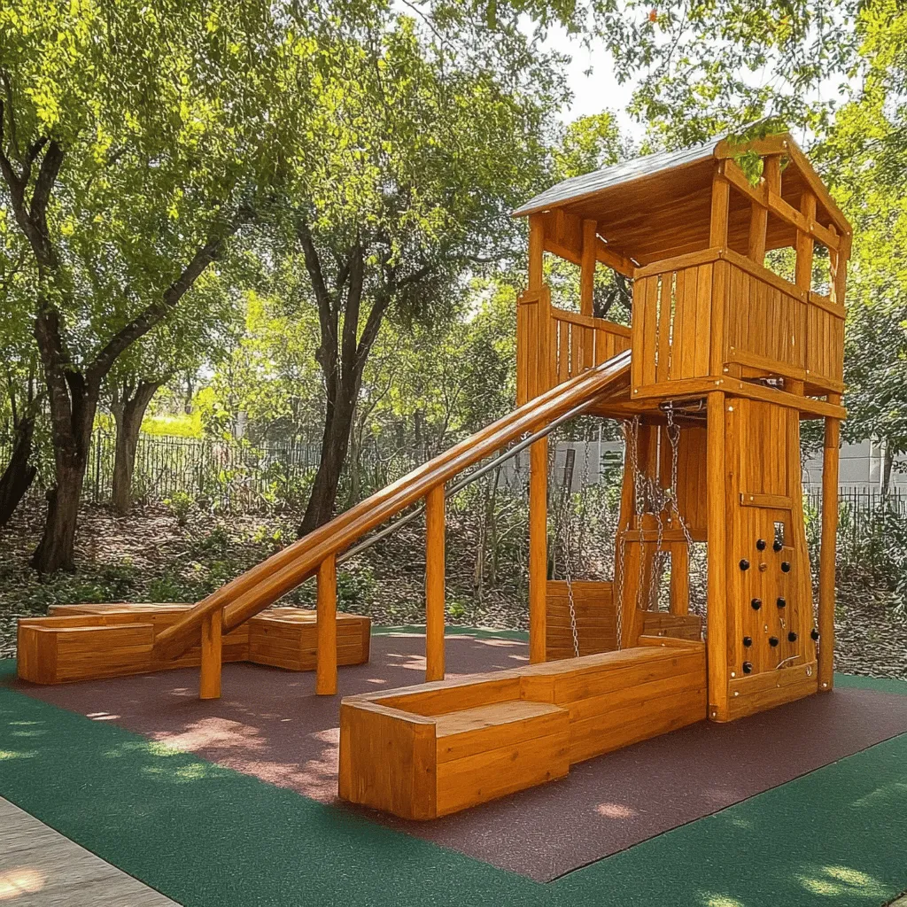 Un parque de madera es un lugar ideal para el juego infantil. Este espacio ofrece diversión y seguridad. Los niños pueden explorar, trepar y deslizarse en un entorno natural. La madera crea un ambiente cálido y acogedor. Además, es un material resistente y duradero.